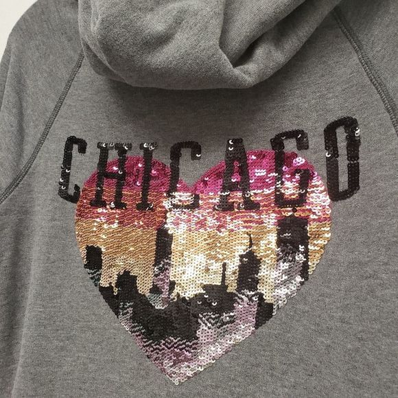 PINK Victoria's Secret Chicago Destination Skyline Bling Hoodie Size Small - Picture 11 of 13